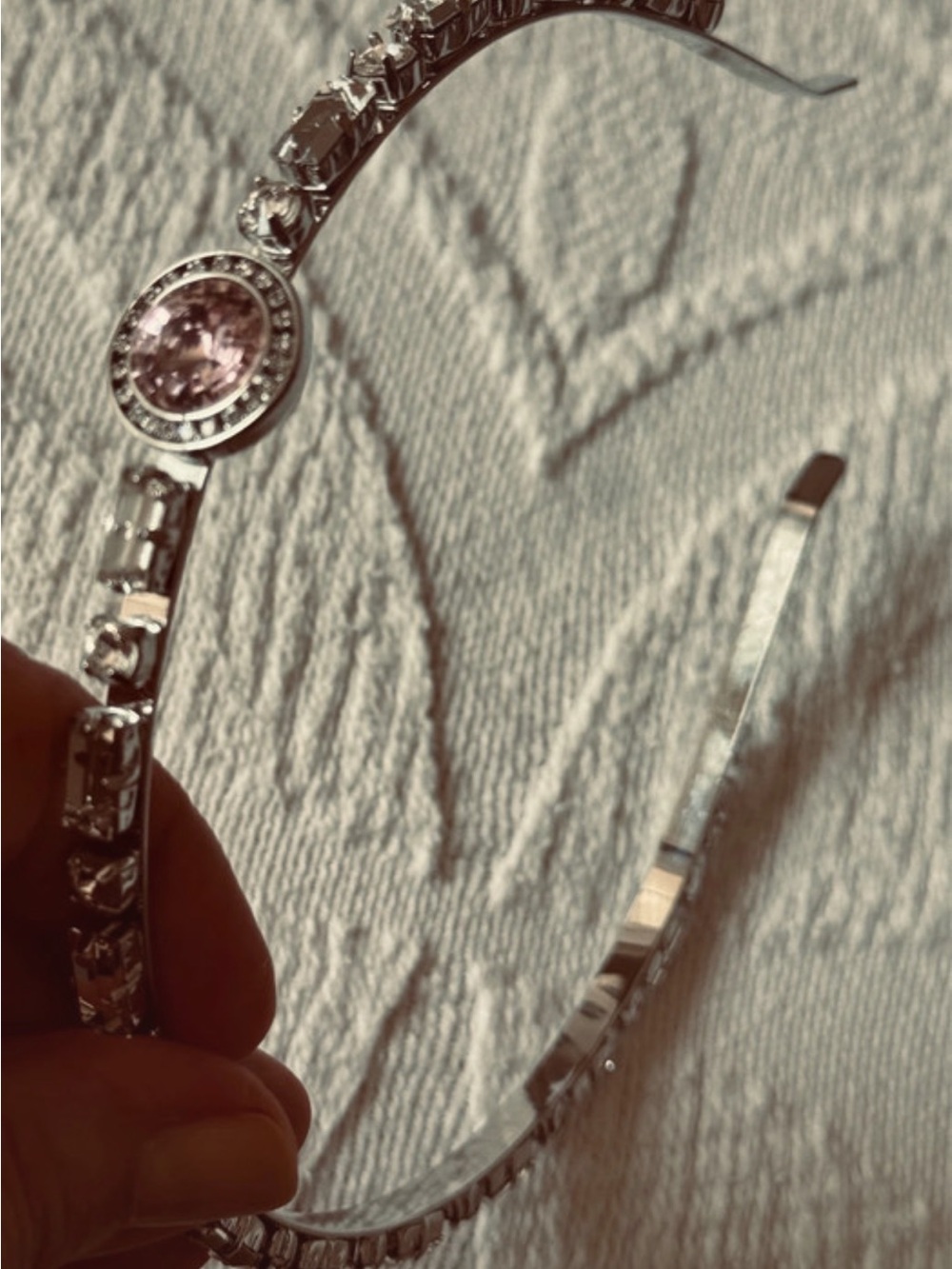 Miu Miu Pink Crystal-Embellished Silver Tone Headband EUC